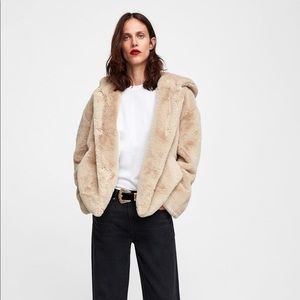 ZARA hooded faux fur jacket